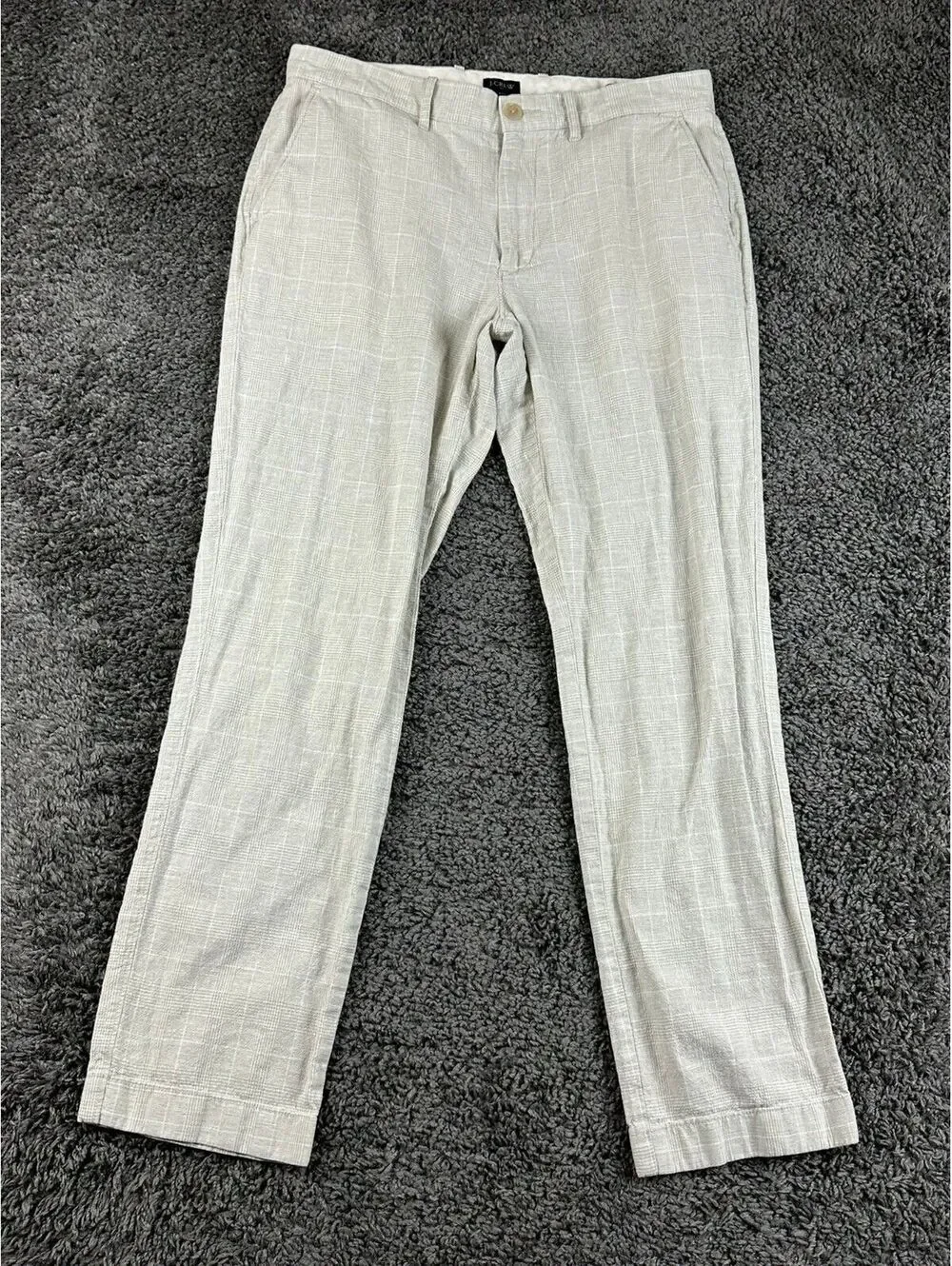 JCrew Re-Imagined Mens Straight Linen Cotton Plaid Pants Summer Trousers 32x30